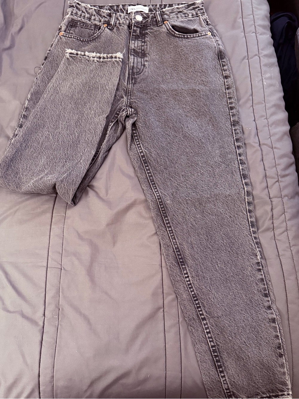 High-Waist Washed Black Denim Jeans